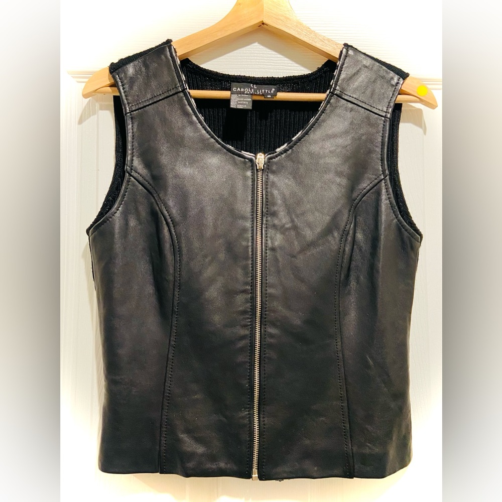 Carole Little Black Leather Zip Vest